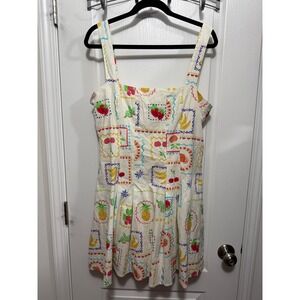 AVEC LES FILLES Women's Fruit Print Square Neck Pinafore Dress Size 14